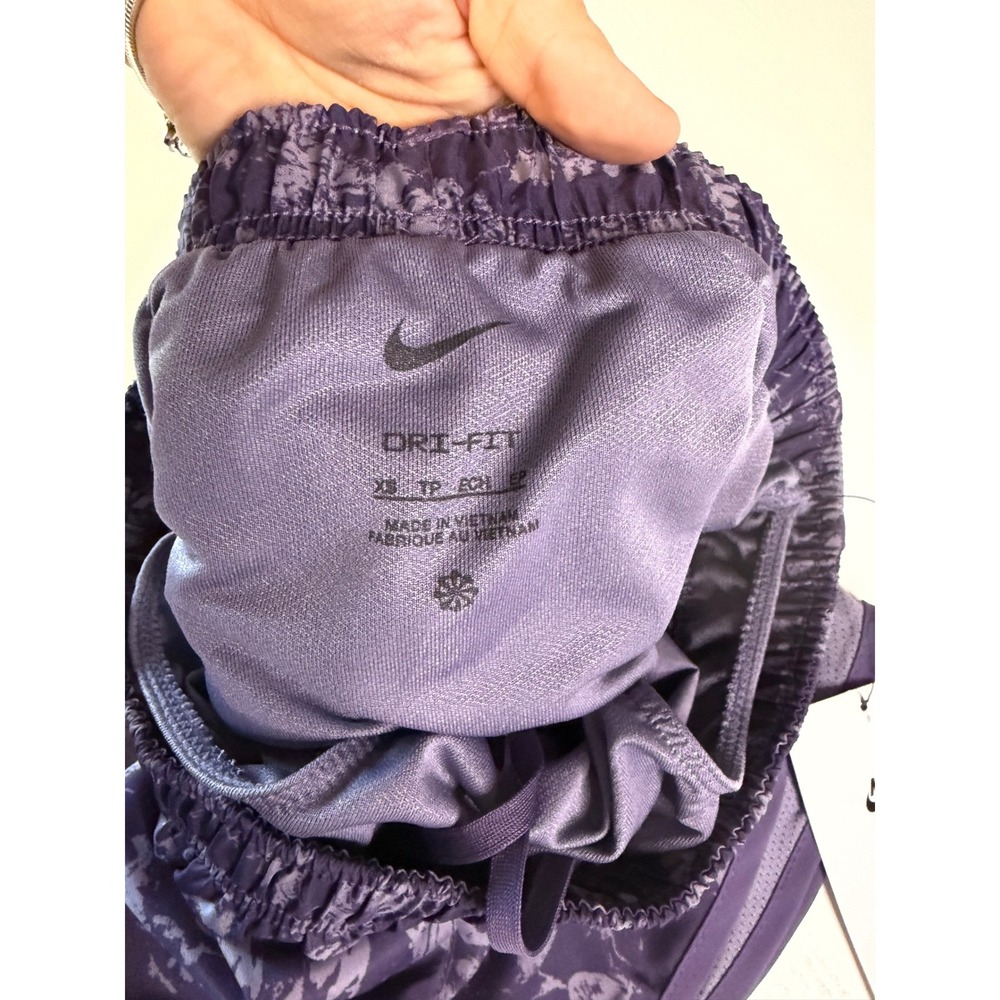 Nike Dri-FIT Running Shorts Womens XS Purple Floral Camo Mesh Inset Activewear - Picture 2 of 2